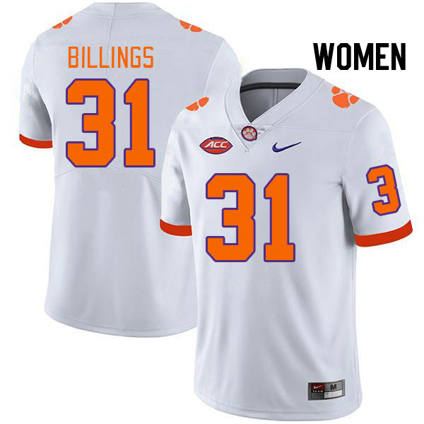 Women #31 Rob Billings Clemson Tigers College Football Jerseys Stitched Sale-White